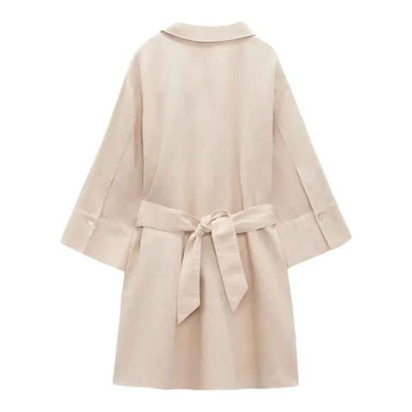 ZARA | Sand | BELTED LINEN BLEND MINI DRESS - Picture 3 of 11